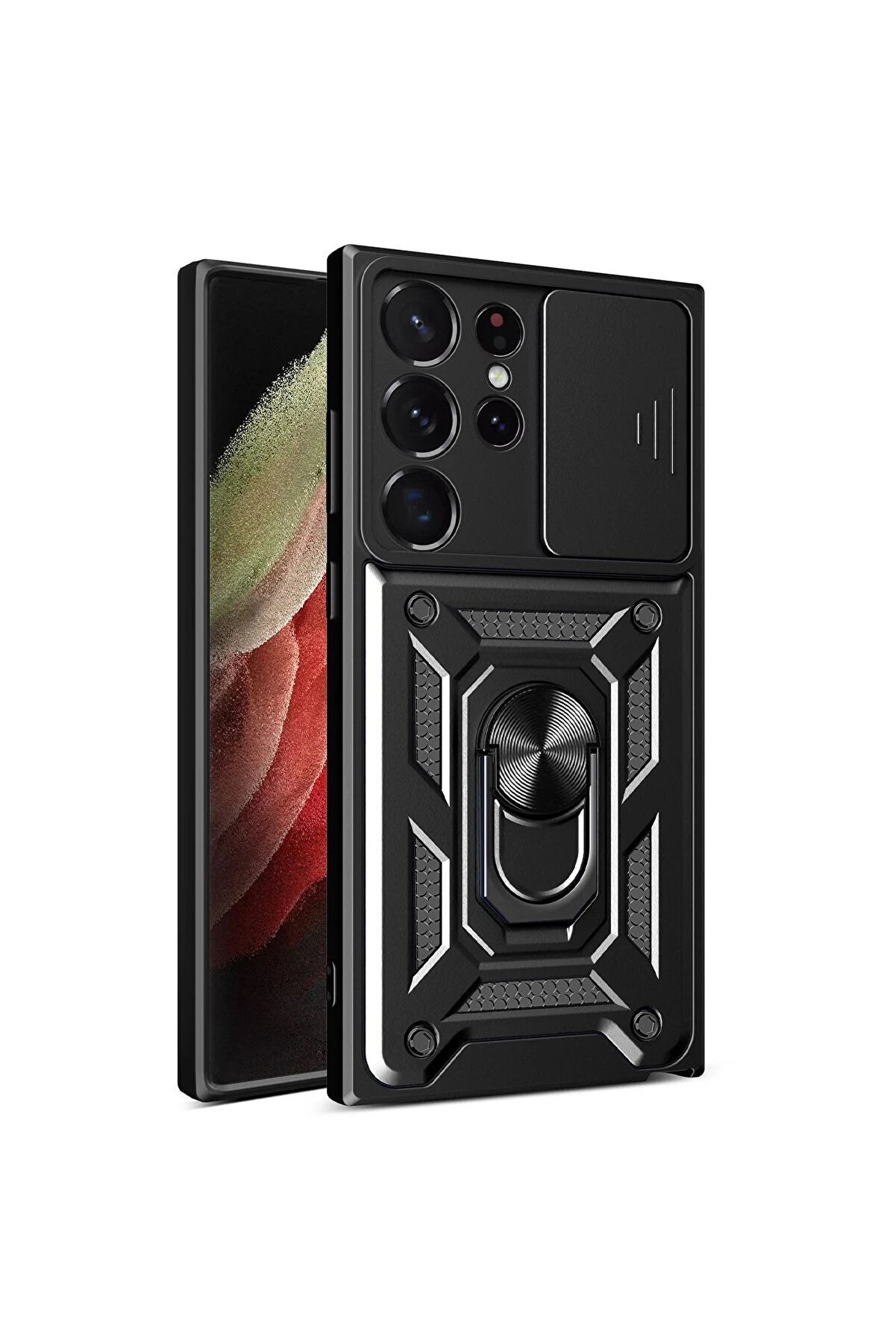 CepteToptan Samsung Galaxy S23 Ultra Kılıf Pars Lens Yüzüklü Silikon - Siyah - DROPX6595-4174