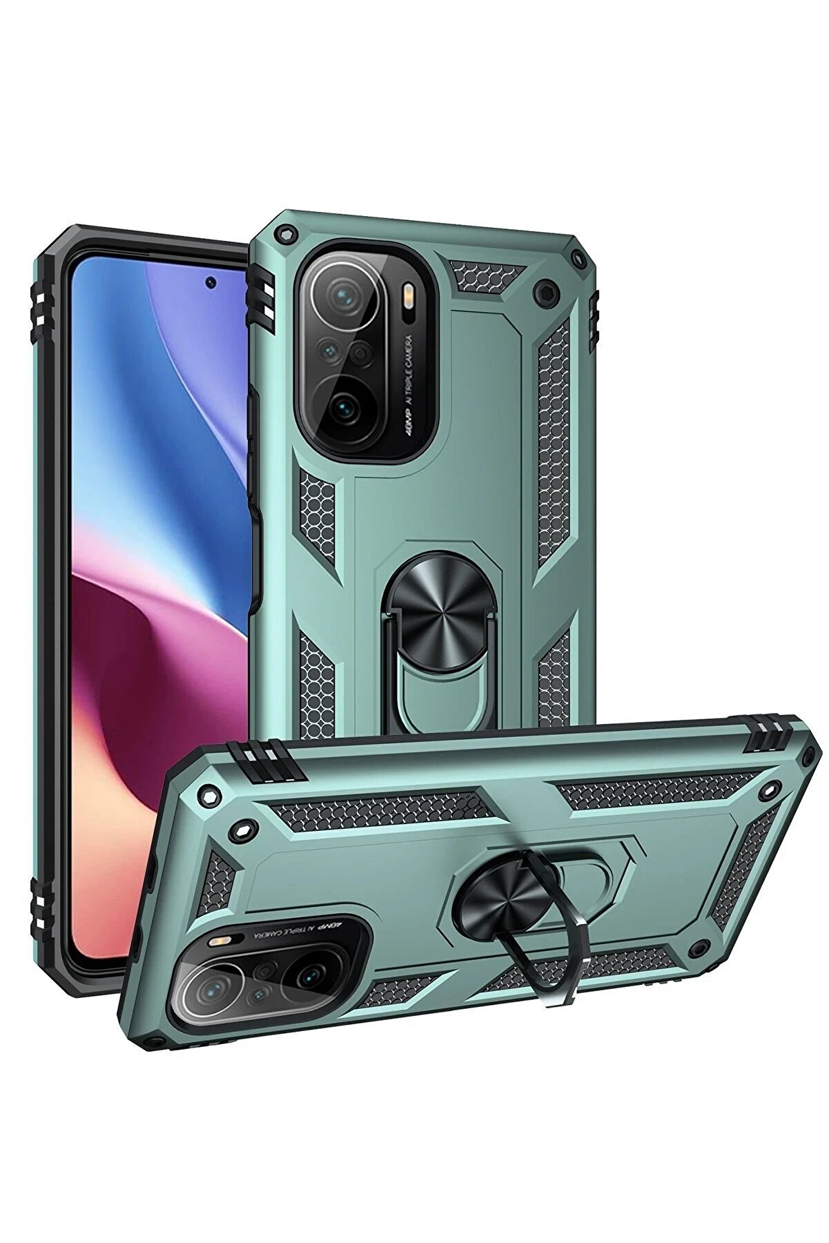 Xi̇aomi̇ Poco F3 Kılıf Sofya Yüzüklü Si̇li̇kon Kapak - Yeşi̇l - Dropx1781-2298