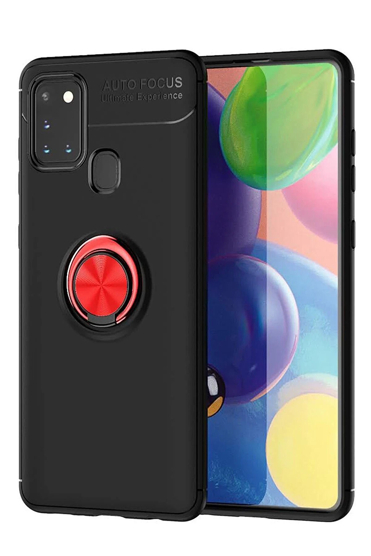 CepteToptan Samsung Galaxy M31 Kılıf Range Yüzüklü Silikon - Siyah-Kırmızı - DROPX5581-7126