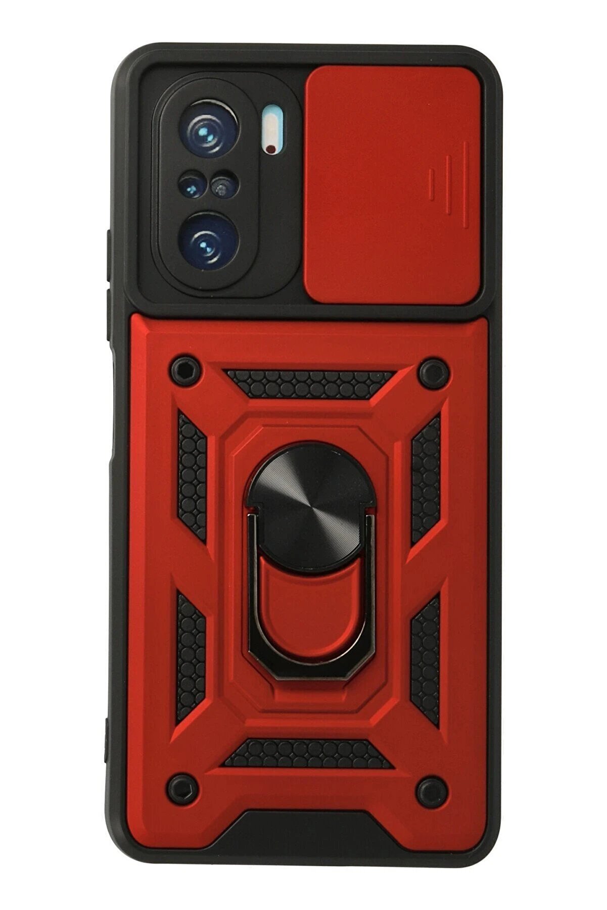 CepteToptan Xiaomi Poco F3 Kılıf Pars Lens Yüzüklü Silikon - Kırmızı - DROPX3717-2248