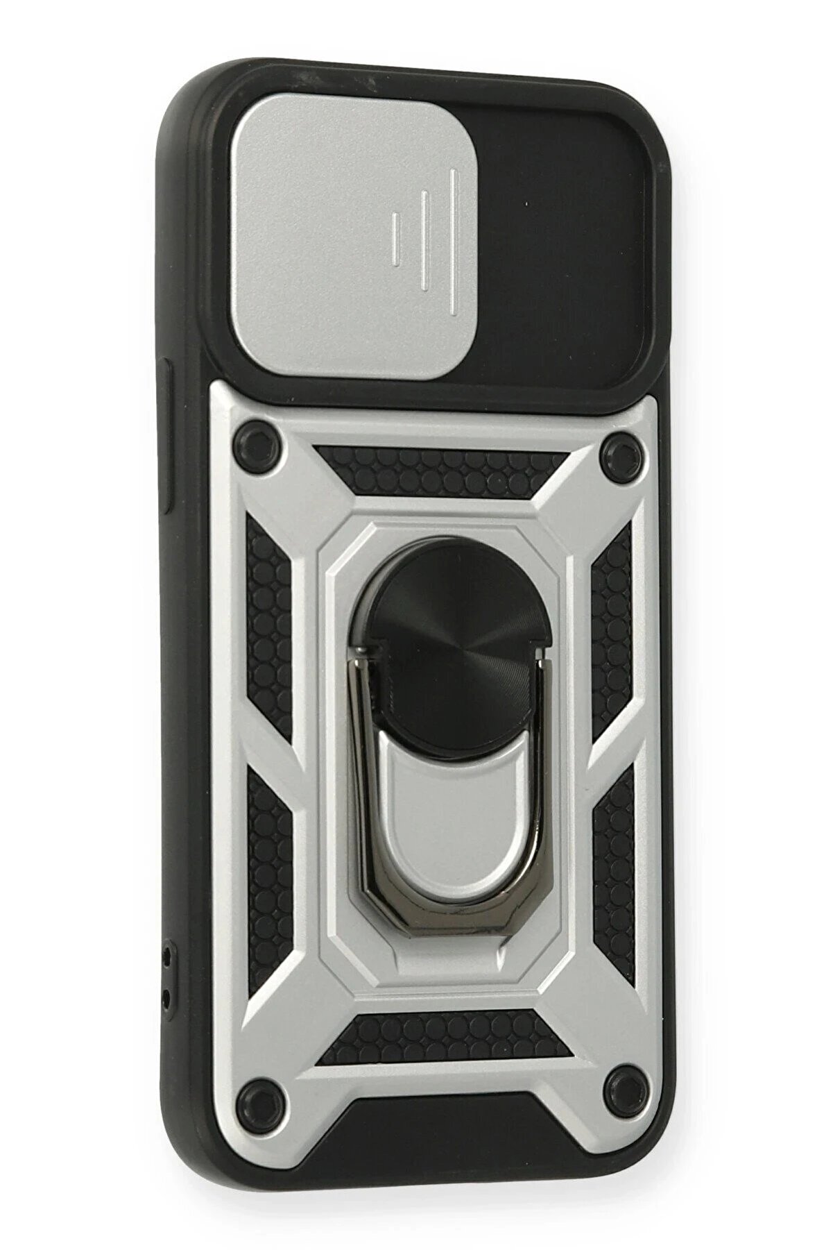 İphone 12 Mi̇ni̇ Kılıf Pars Lens Yüzüklü Si̇li̇kon - Gümüş - Dropx7123-9294