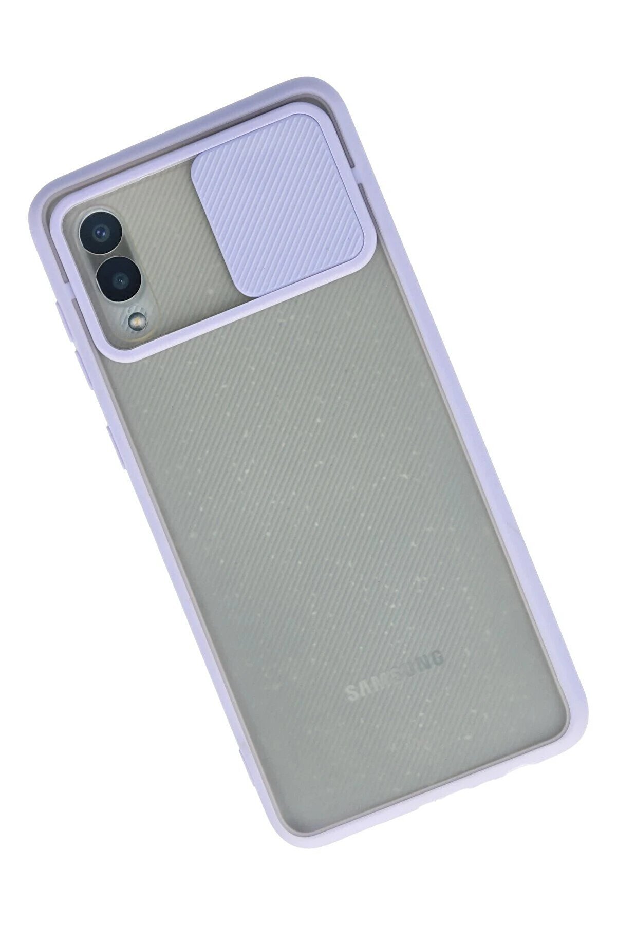 Samsung Galaxy A02 Kılıf Palm Buzlu Kamera S&uuml;rg&uuml;l&uuml; Si̇li̇kon - Li̇la - Dropx3864-4723
