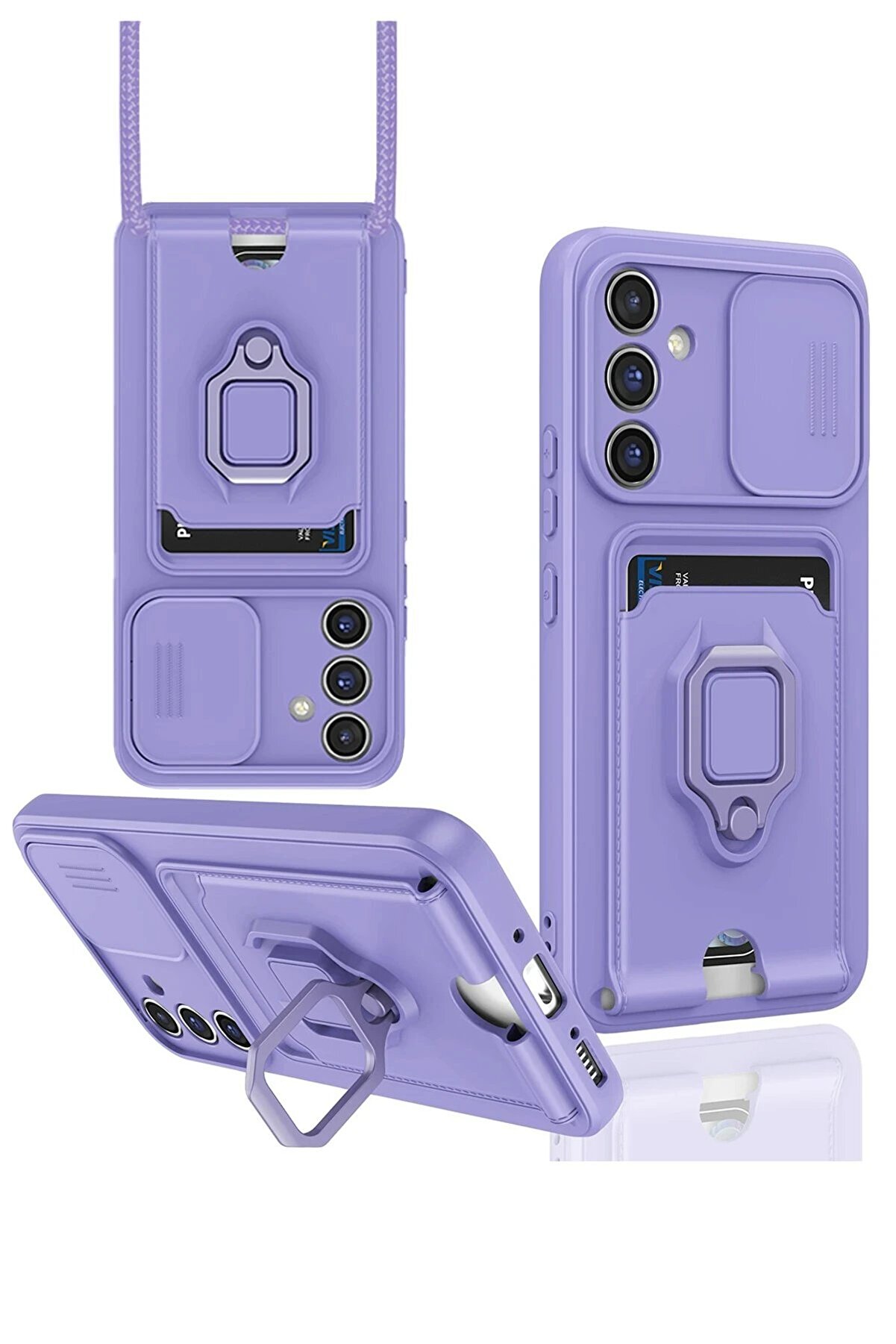 CepteToptan Samsung Galaxy A05S Kılıf Zuma Kartvizitli Yüzüklü Silikon - Lila - DROPX1686-4930