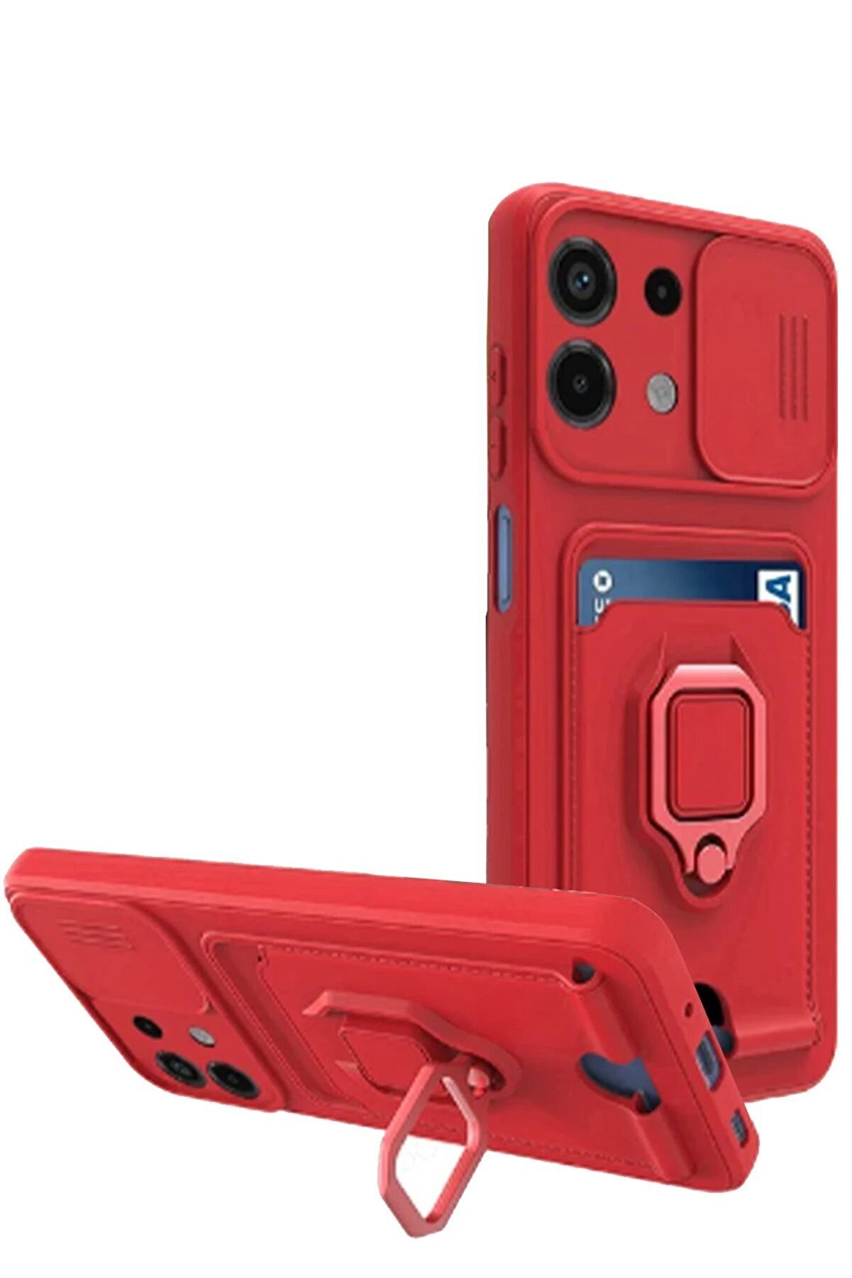 CepteToptan Xiaomi Redmi Note 13 4G Kılıf Zuma Kartvizitli Yüzüklü Silikon - Kırmızı - DROPX5584-4612