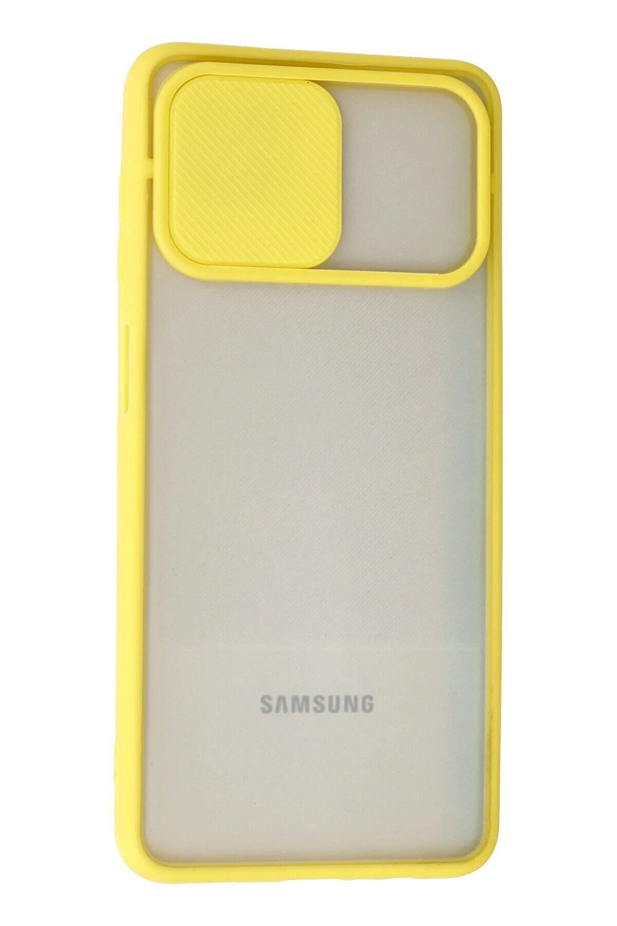 Samsung Galaxy A12 Kılıf Palm Buzlu Kamera Sürgülü Si̇li̇kon - Sarı - Dropx6198-6966