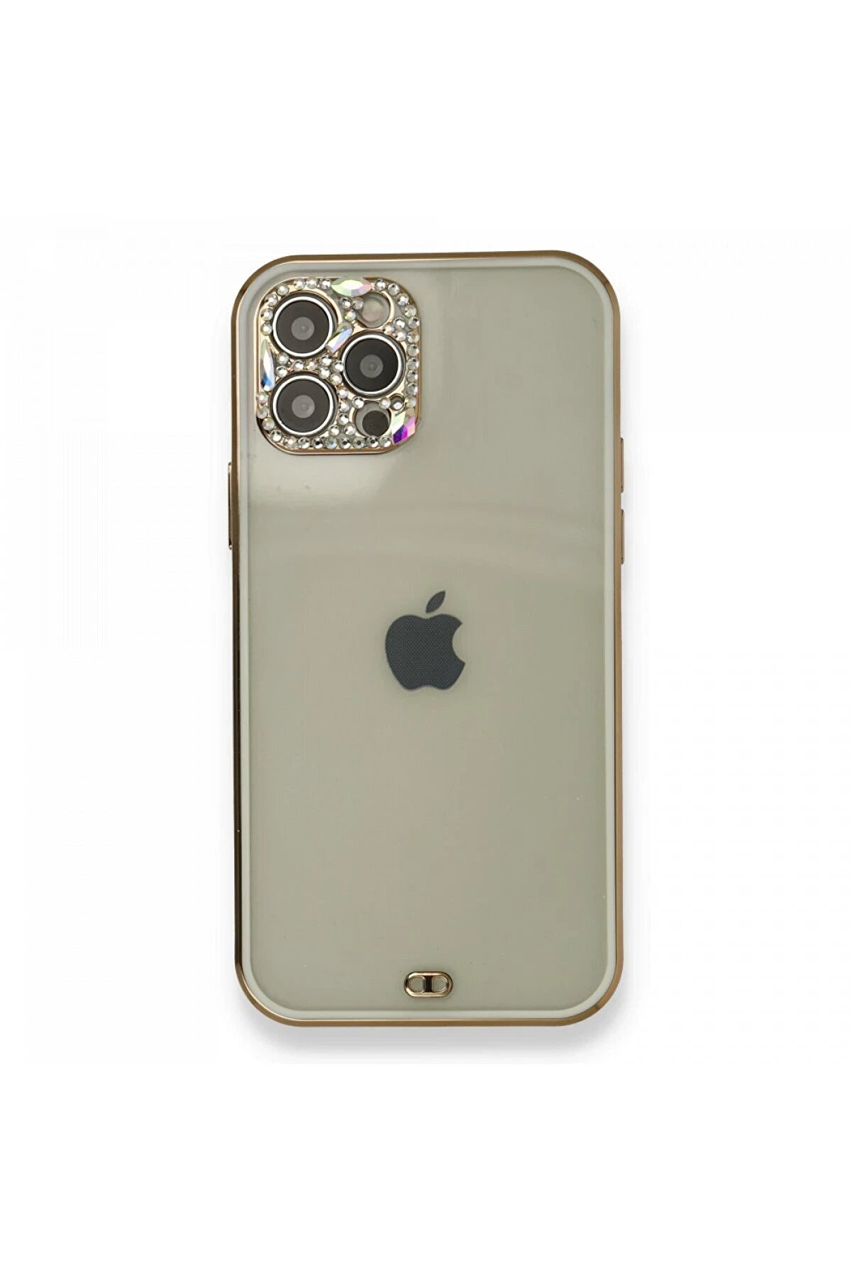 CepteToptan iPhone 12 Pro Kılıf Liva Taşlı Silikon - Beyaz - DROPX2222-6319