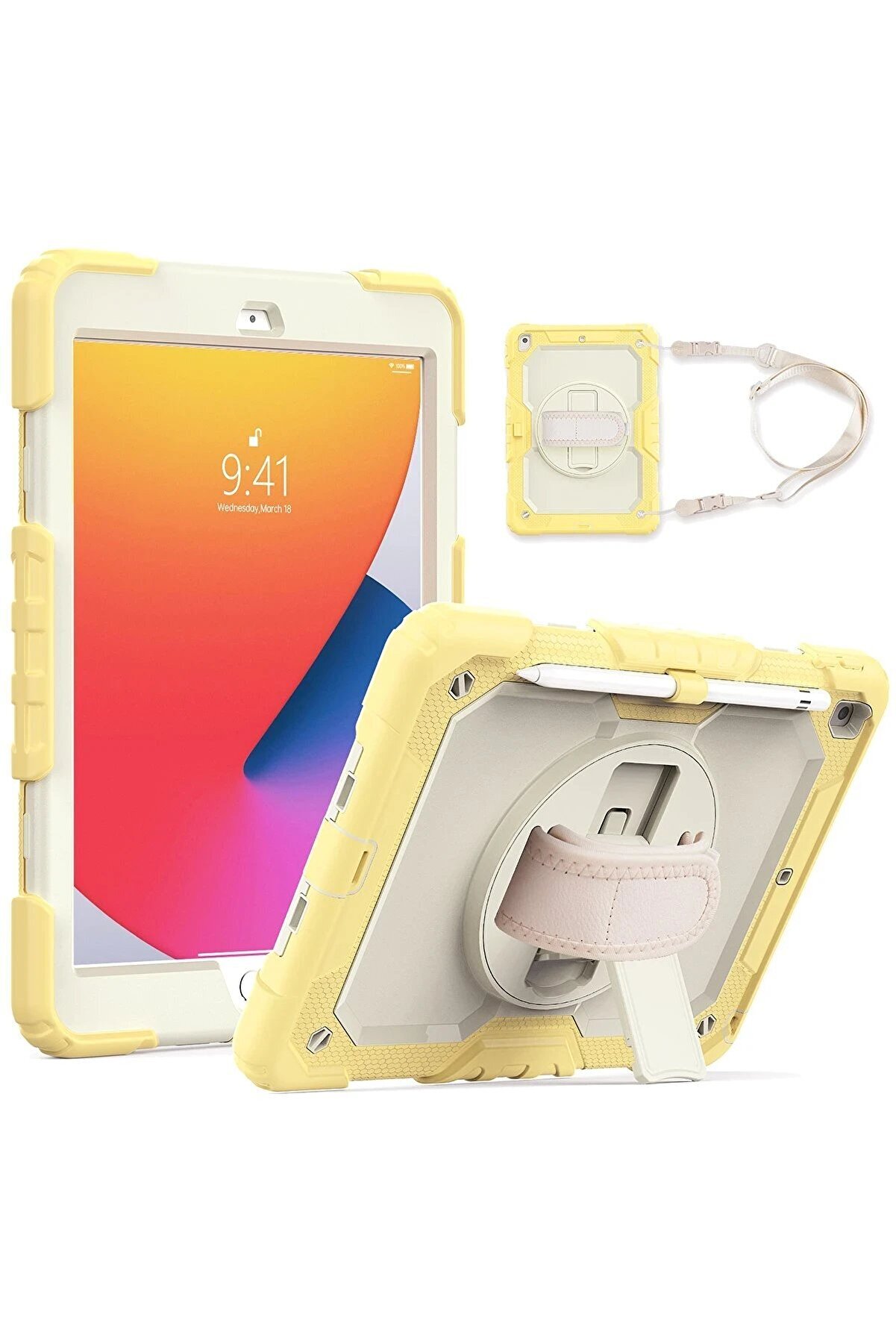 CepteToptan iPad 10.2 (7.nesil) Kılıf Strap New Tablet Kapak - Sarı - DROPX6941-7675