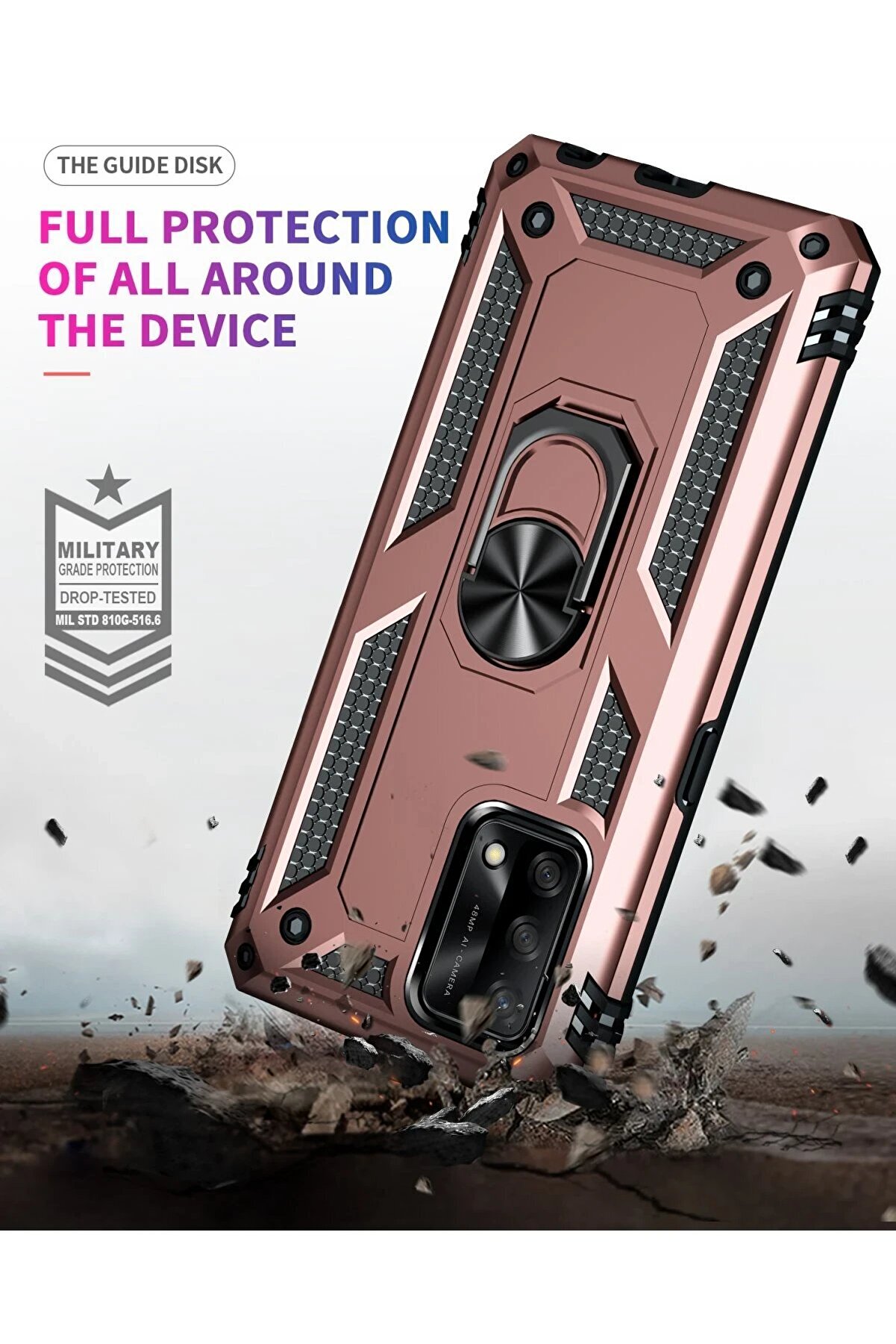 Oppo A74 4G Kılıf Sofya Yüzüklü Si̇li̇kon Kapak - Rose - Dropx7333-8043