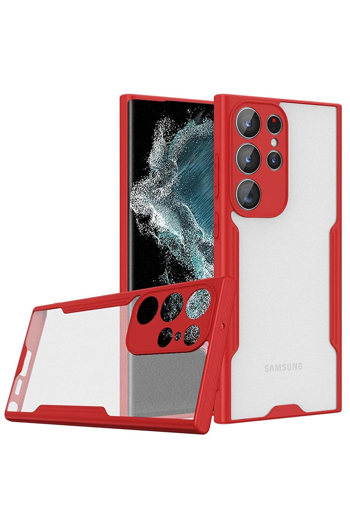 CepteToptan Samsung Galaxy S23 Ultra Kılıf Platin Silikon - Kırmızı - DROPX8843-7163