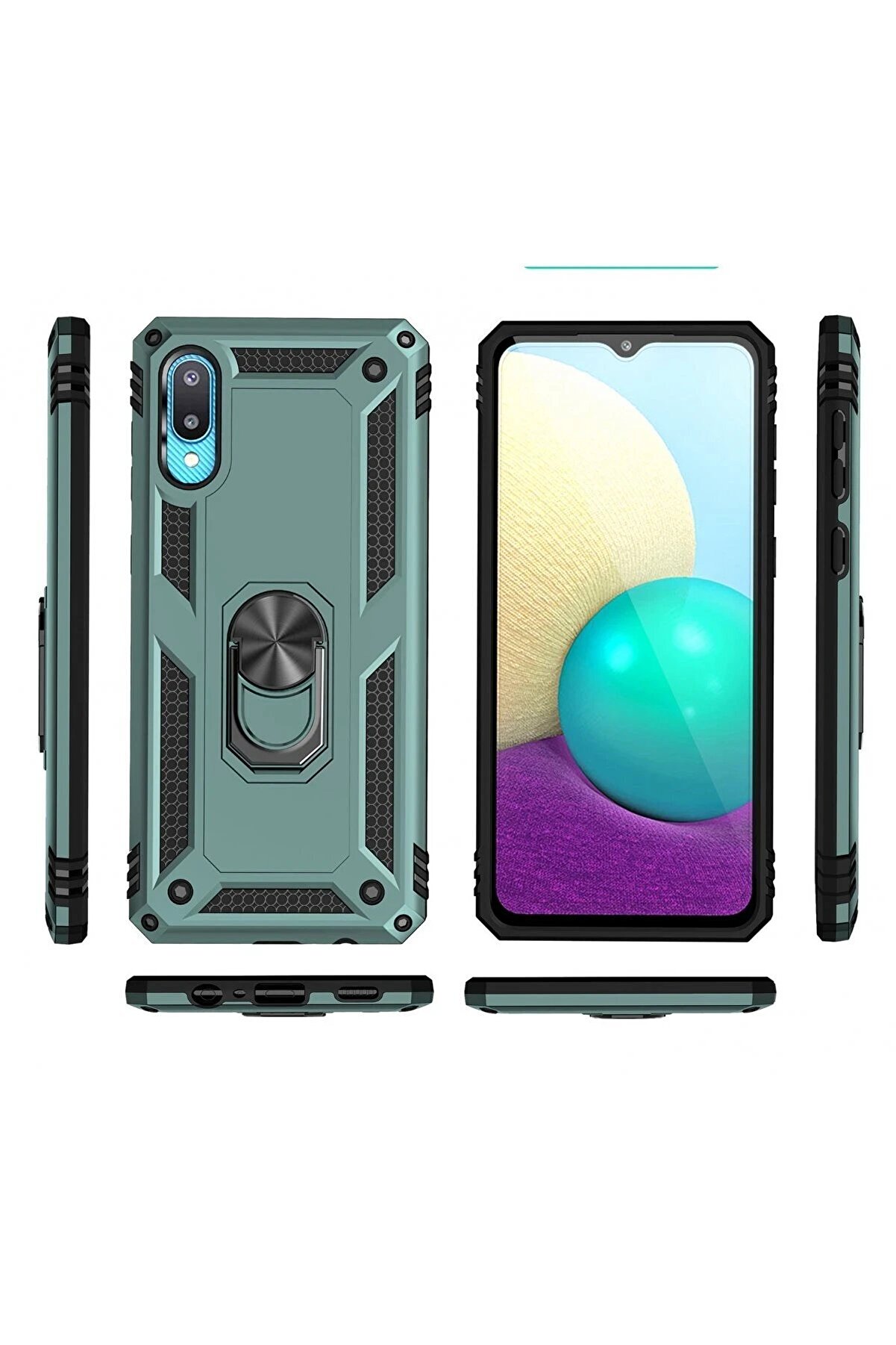 Samsung Galaxy A02 Kılıf Sofya Yüzüklü Si̇li̇kon Kapak - Yeşi̇l - Dropx4952-9805