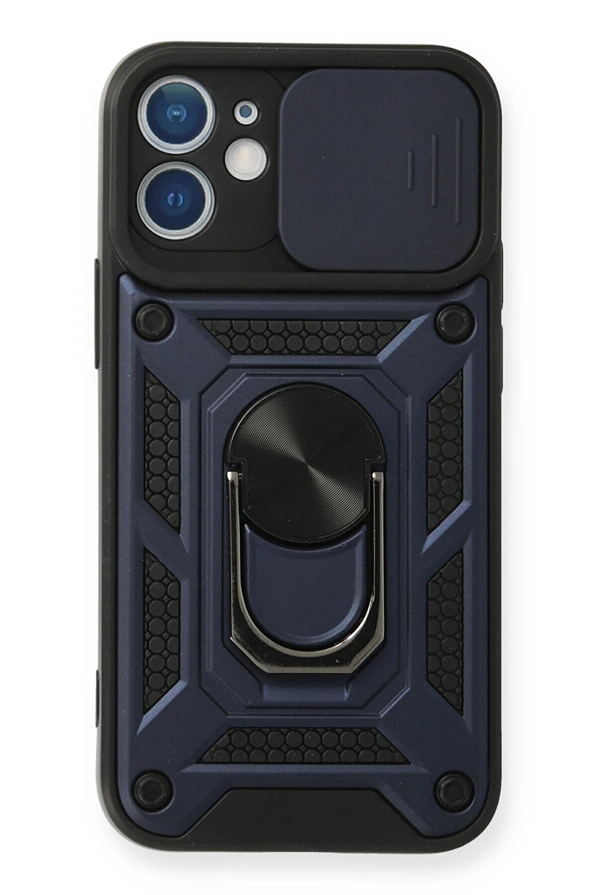 CepteToptan iPhone 12 Mini Kılıf Pars Lens Yüzüklü Silikon - Lacivert - DROPX9221-1873