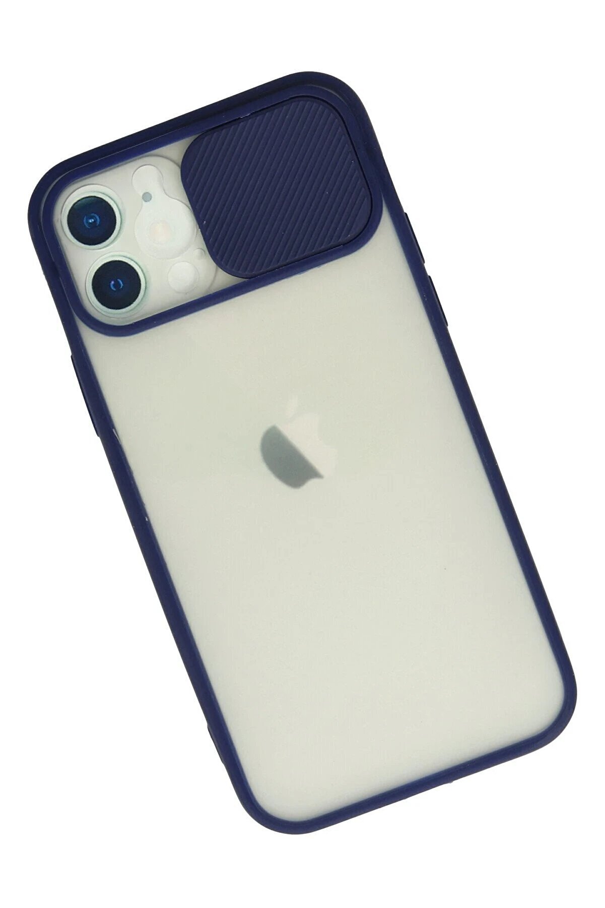 İphone 12 Kılıf Palm Buzlu Kamera Sürgülü Si̇li̇kon - Laci̇vert - Dropx8309-9391