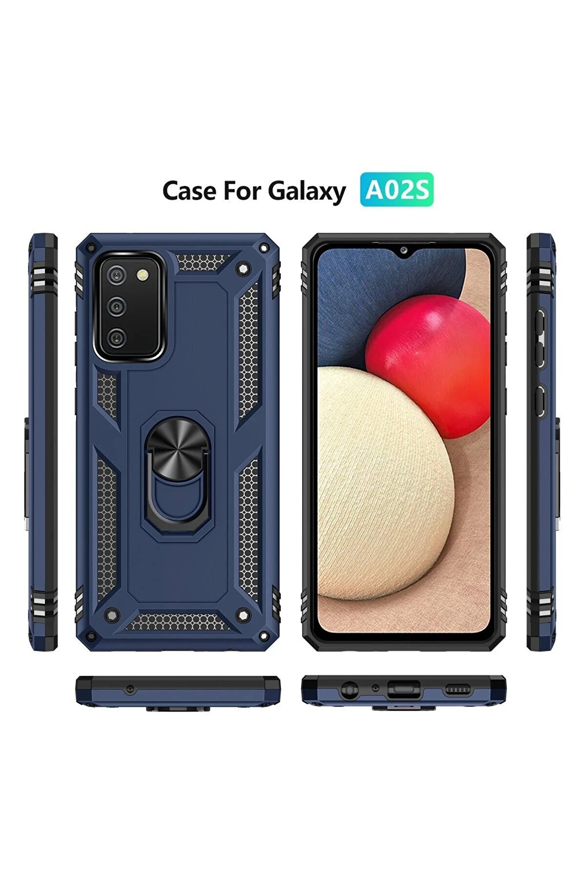 Samsung Galaxy A02S Kılıf Sofya Yüzüklü Si̇li̇kon Kapak - Laci̇vert - Dropx6872-5398