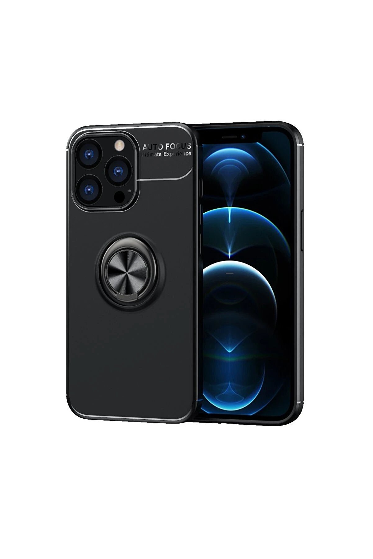 CepteToptan iPhone 13 Pro Kılıf Range Yüzüklü Silikon - Siyah - DROPX3449-7219