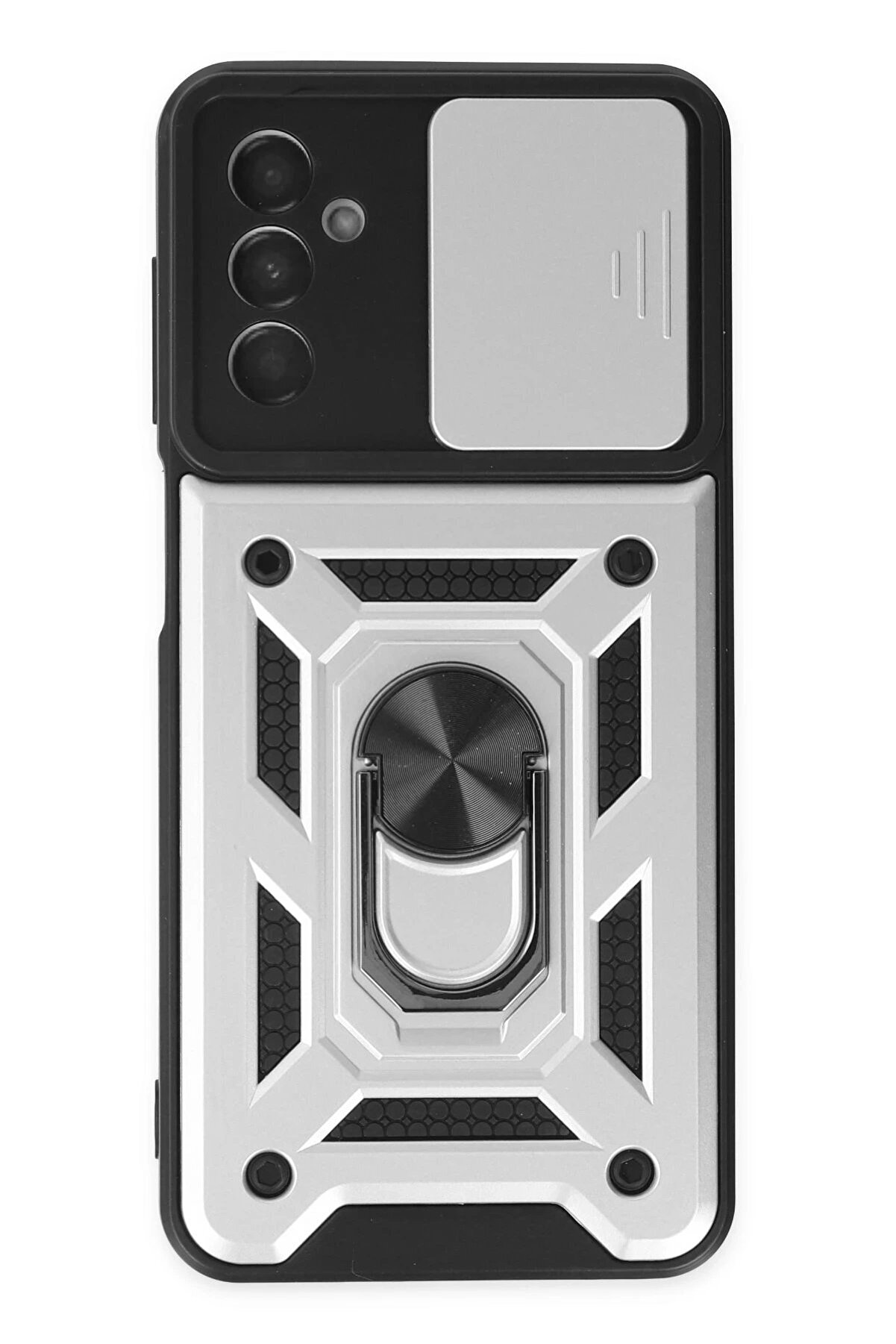 CepteToptan Samsung Galaxy A04S Kılıf Pars Lens Yüzüklü Silikon - Gümüş - DROPX8308-3558