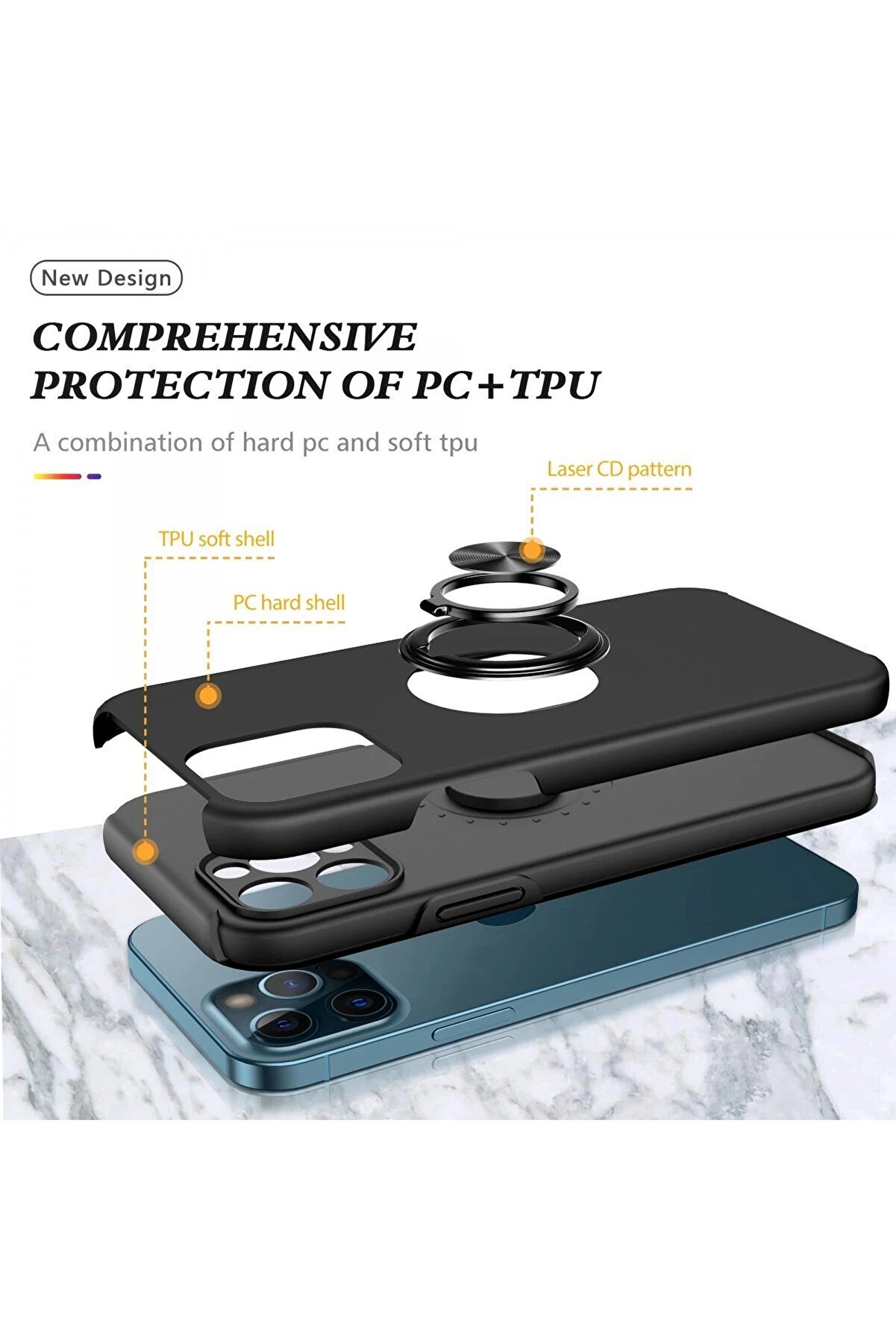 İphone 12 Pro Kılıf Eli̇t Y&uuml;z&uuml;kl&uuml; Kapak - Si̇yah - Dropx3969-7890