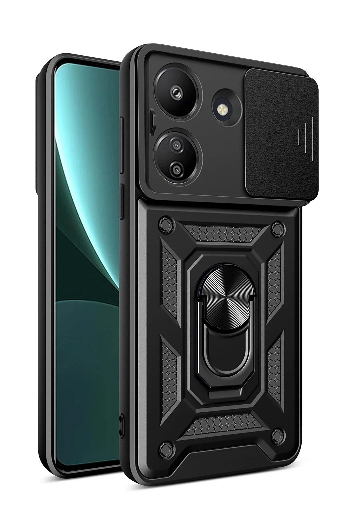 CepteToptan Xiaomi Redmi 13C Kılıf Pars Lens Y&uuml;z&uuml;kl&uuml; Silikon - Siyah - DROPX1582-4921