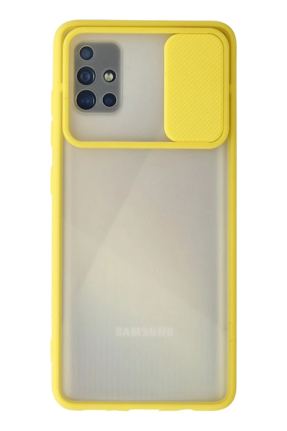 CepteToptan Samsung Galaxy A71 Kılıf Palm Buzlu Kamera Sürgülü Silikon - Sarı - DROPX3974-5459