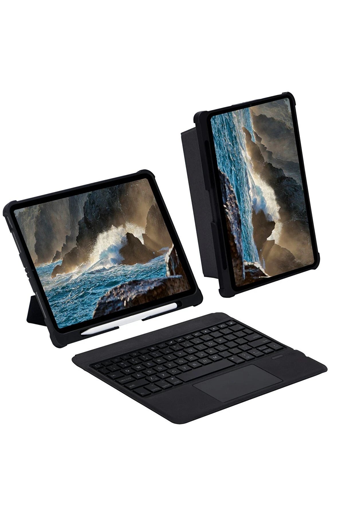 T5209D İpad Pro 12.9 (2021) Kılıf İnter Ledli̇ Klavyeli̇ Tablet Kılıfı - Si̇y - Dropx2065-6661