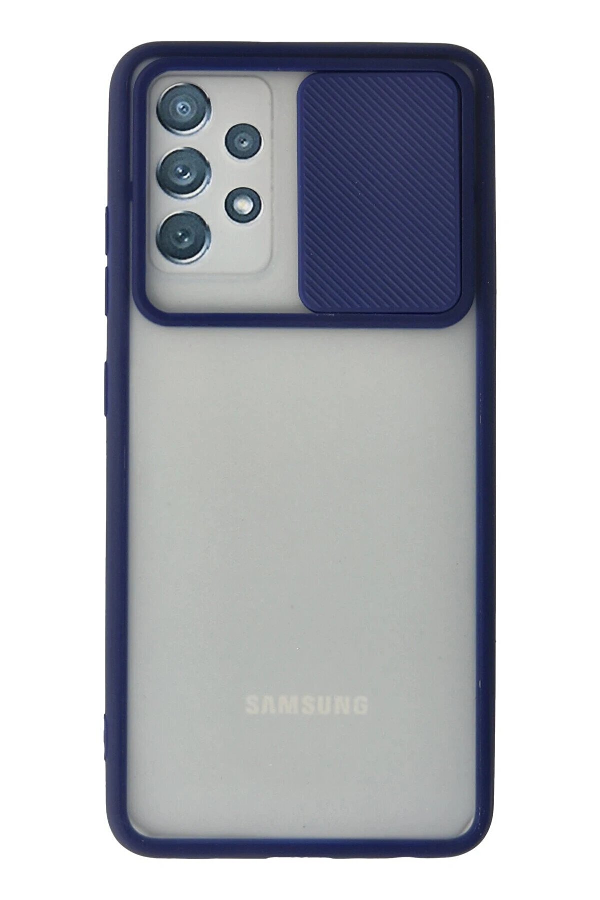 CepteToptan Samsung Galaxy A52 Kılıf Palm Buzlu Kamera Sürgülü Silikon - Lacivert - DROPX5373-8088