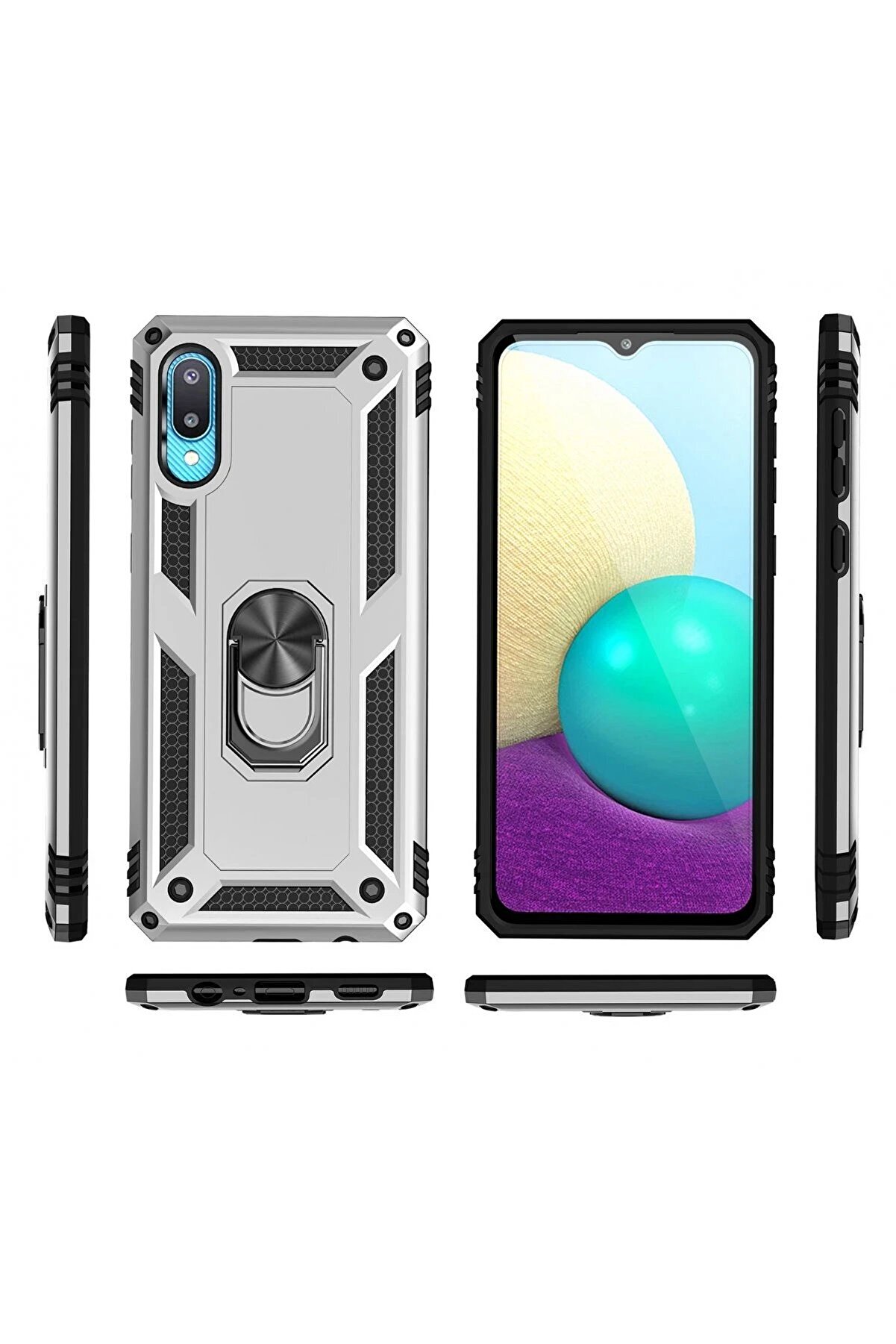 Samsung Galaxy A02 Kılıf Sofya Yüzüklü Si̇li̇kon Kapak - Gümüş - Dropx4398-7919