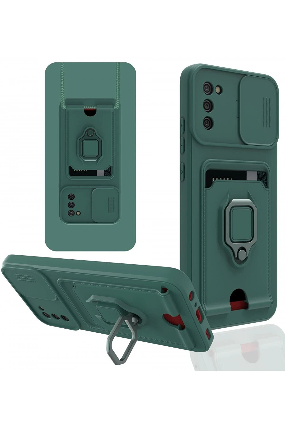 CepteToptan Samsung Galaxy A02S Kılıf Zuma Kartvizitli Yüzüklü Silikon - Yeşil - DROPX5531-9190