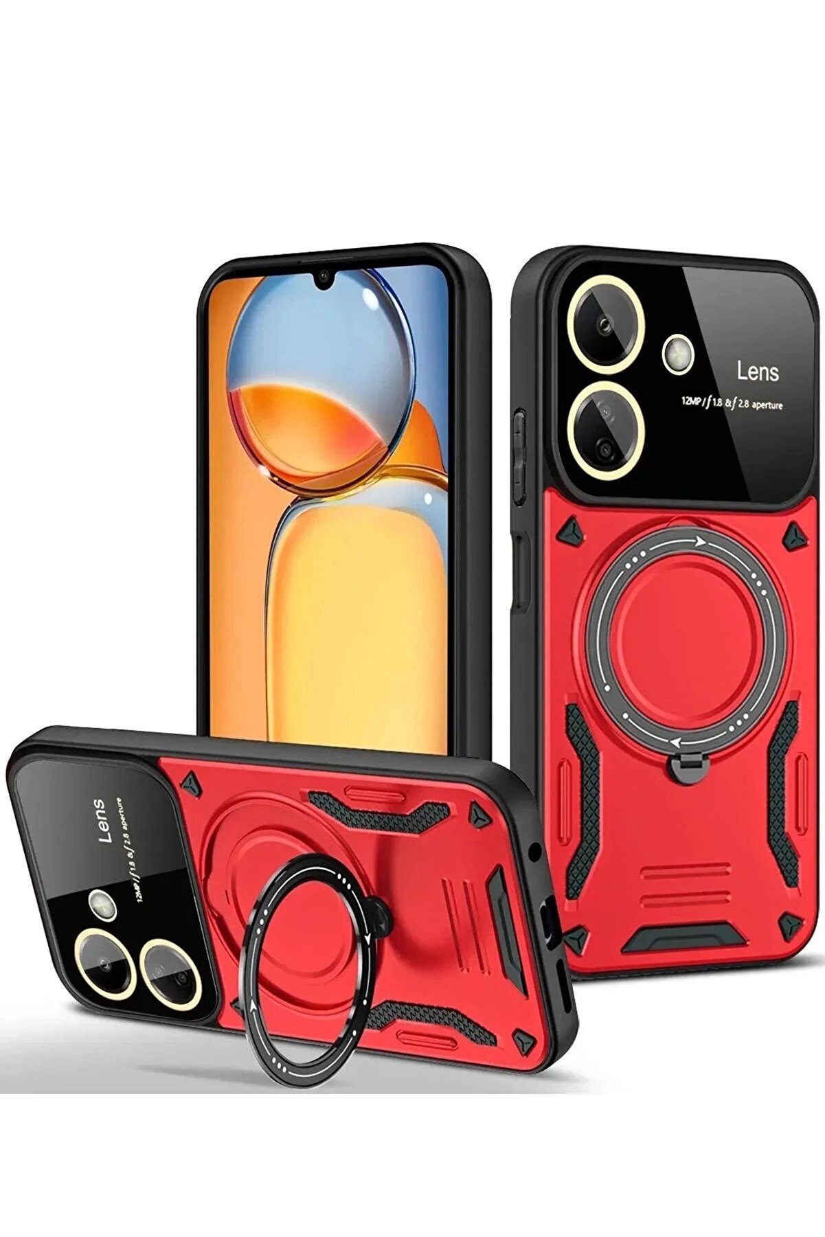 CepteToptan Xiaomi Redmi 13C Kılıf Joy Lens Standlı Kapak - Kırmızı - DROPX5028-5765