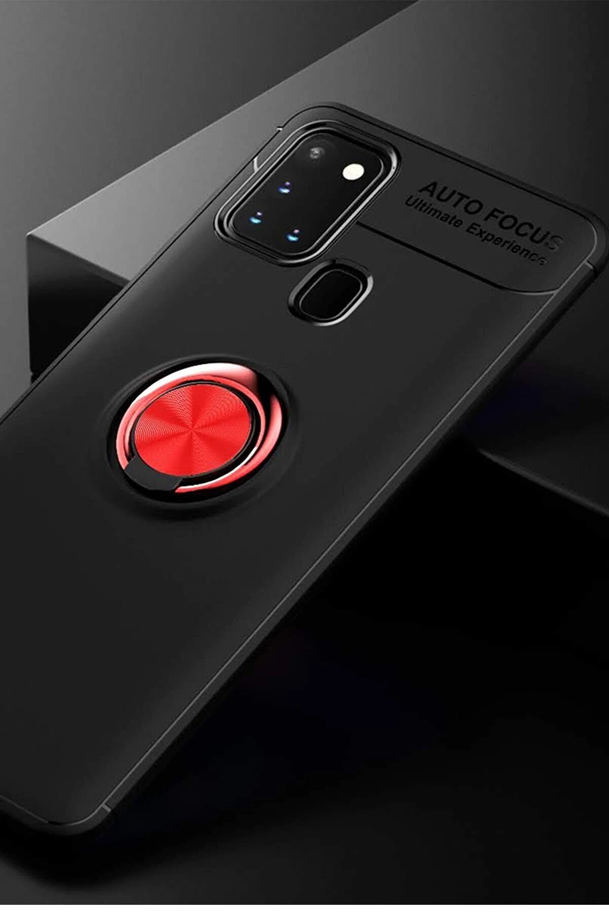 Samsung Galaxy M31 Kılıf Range Yüzüklü Si̇li̇kon - Si̇yah-Kırmızı - Dropx5581-7126