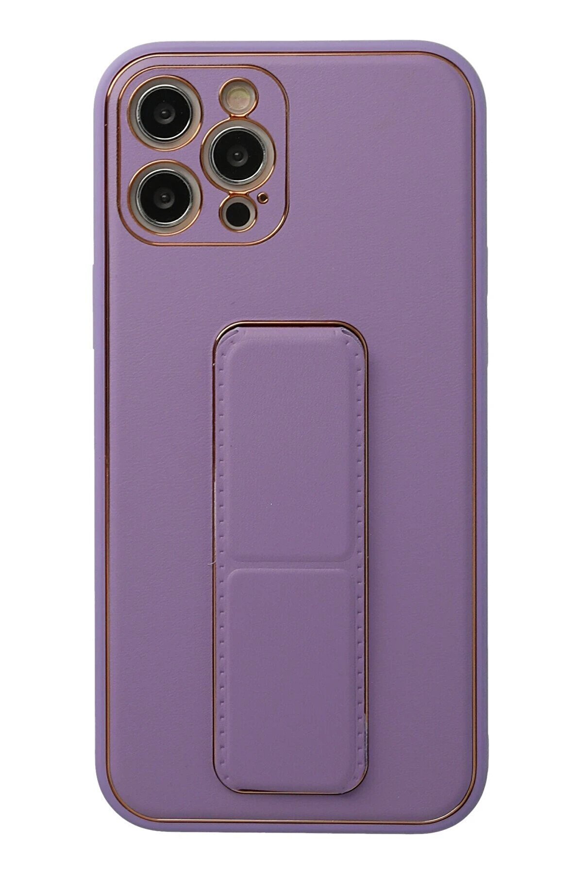 CepteToptan iPhone 12 Pro Kılıf Coco Deri Standlı Kapak - Lila - DROPX3071-6495