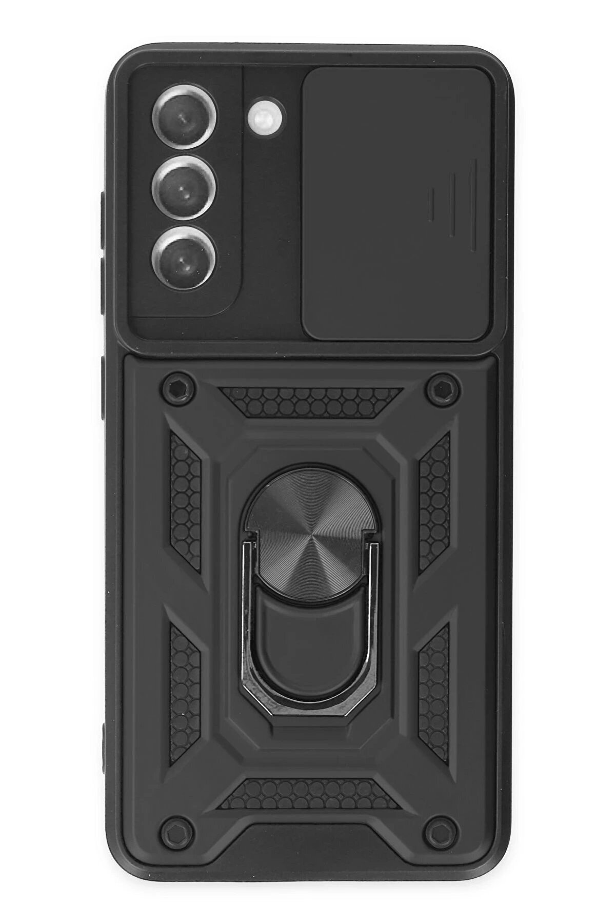 CepteToptan Samsung Galaxy S21 FE Kılıf Pars Lens Yüzüklü Silikon - Siyah - DROPX9315-3644