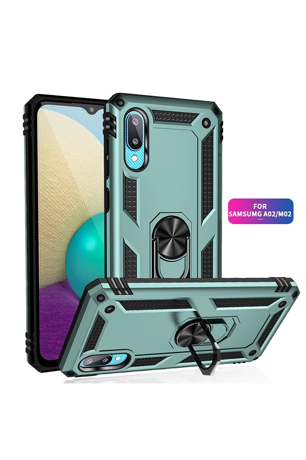 Samsung Galaxy A02 Kılıf Sofya Yüzüklü Si̇li̇kon Kapak - Yeşi̇l - Dropx4952-9805