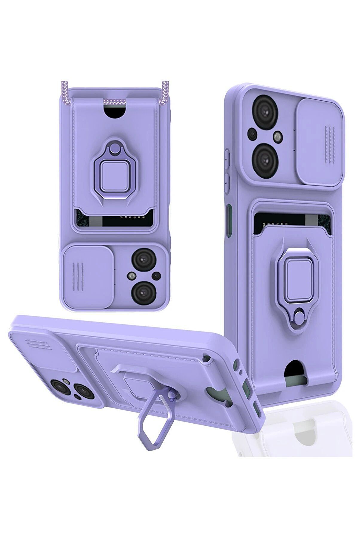 CepteToptan Xiaomi Poco M5 Kılıf Zuma Kartvizitli Yüzüklü Silikon - Lila - DROPX2800-2375