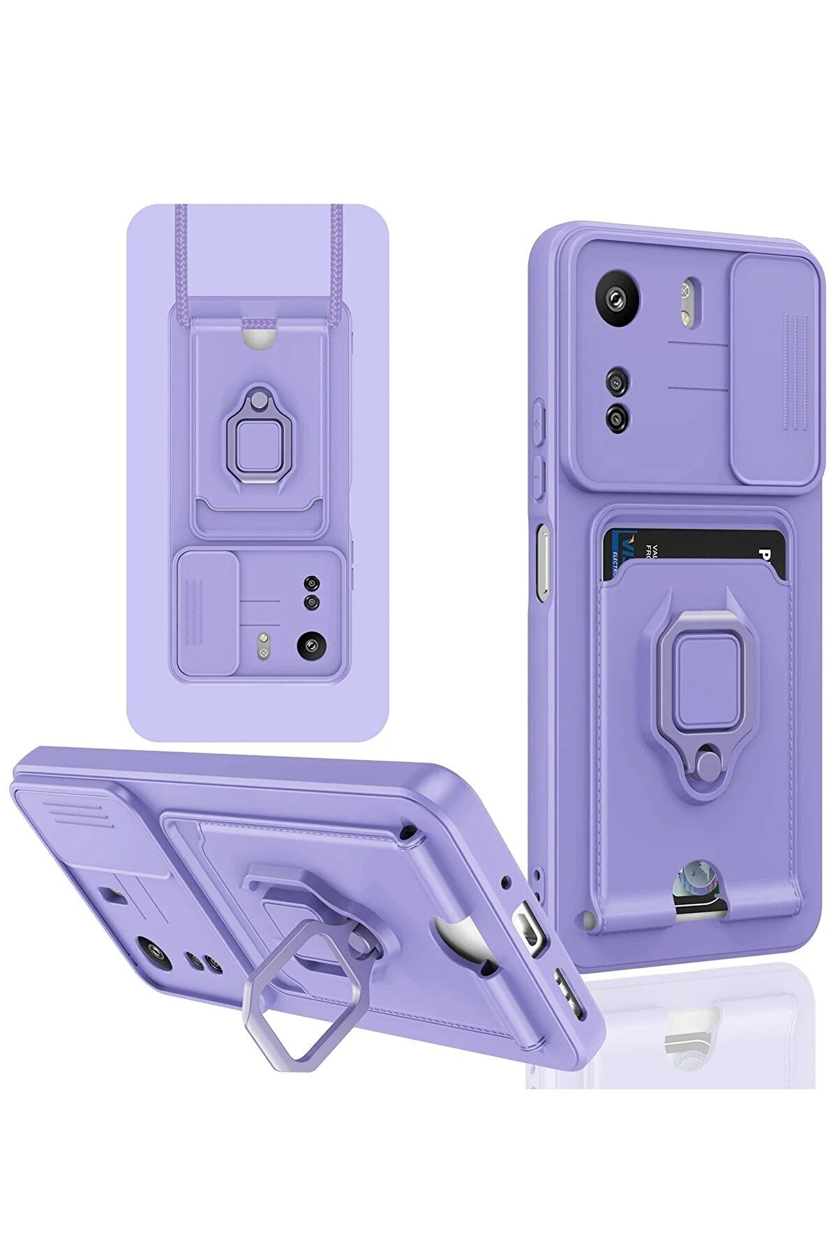 CepteToptan Xiaomi Redmi 13C Kılıf Zuma Kartvizitli Yüzüklü Silikon - Lila - DROPX1491-8524