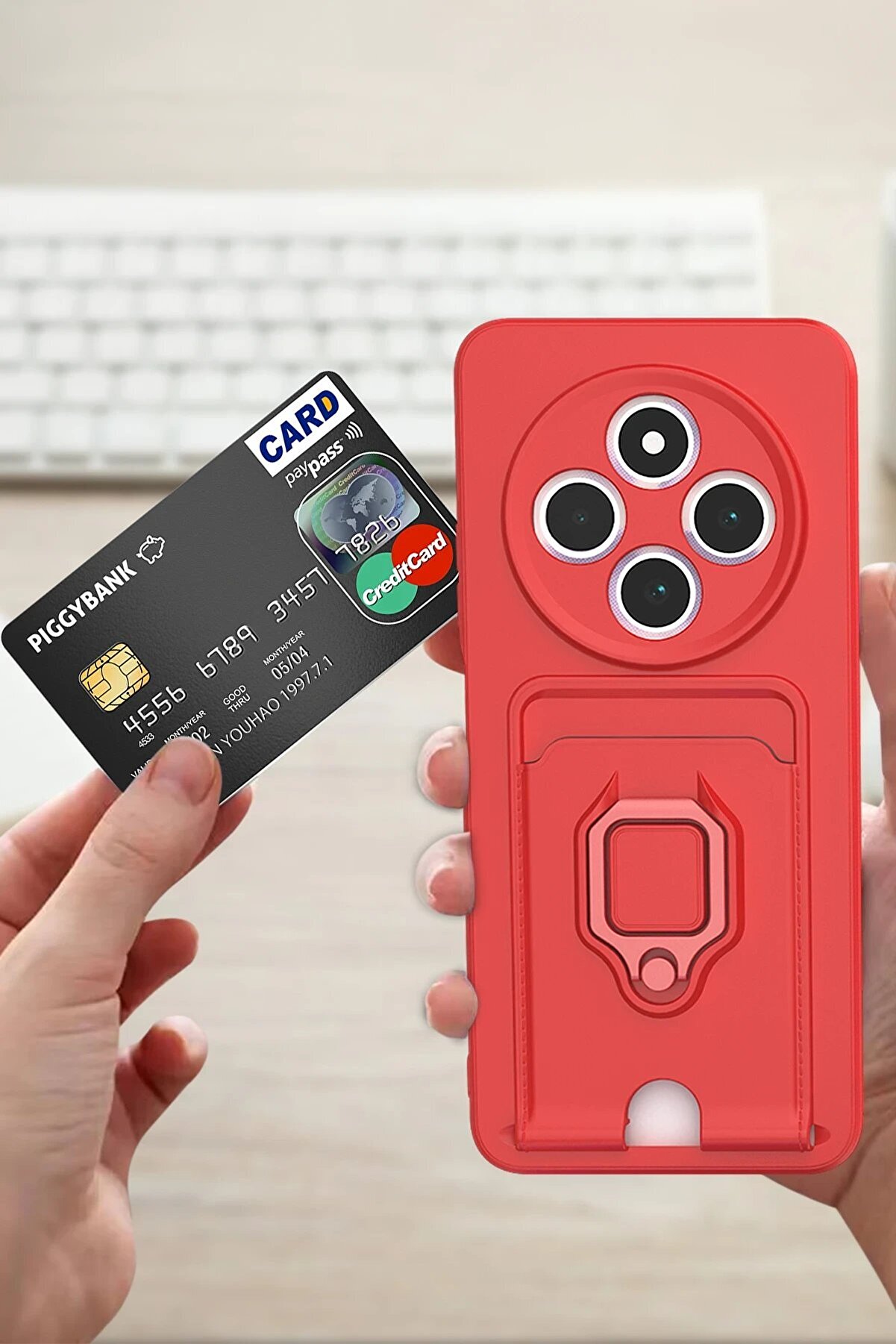 Xi̇aomi̇ Redmi̇ 14C Kılıf Zuma Kartvi̇zi̇tli̇ Yüzüklü Si̇li̇kon - Laci̇vert - Dropx7948-1294