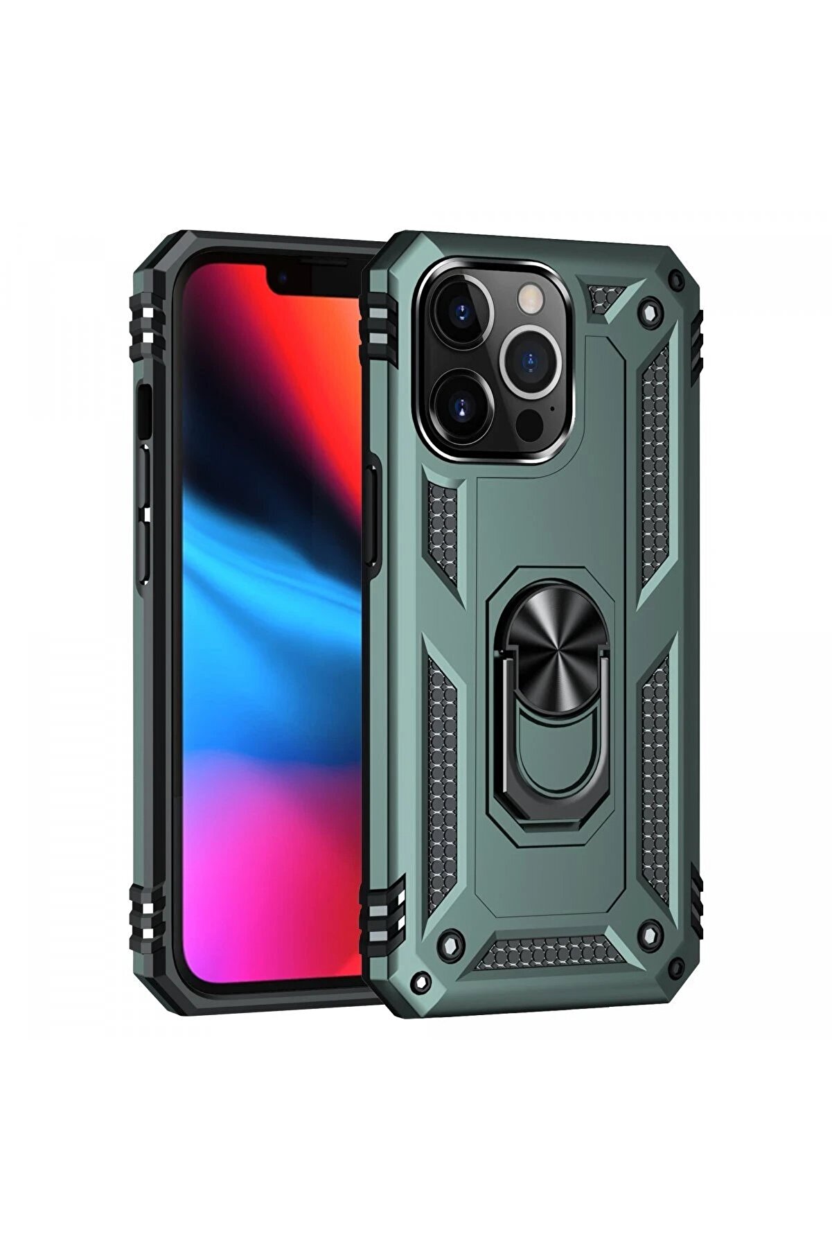 CepteToptan iPhone 13 Pro Kılıf Sofya Yüzüklü Silikon Kapak - Yeşil - DROPX7831-6505