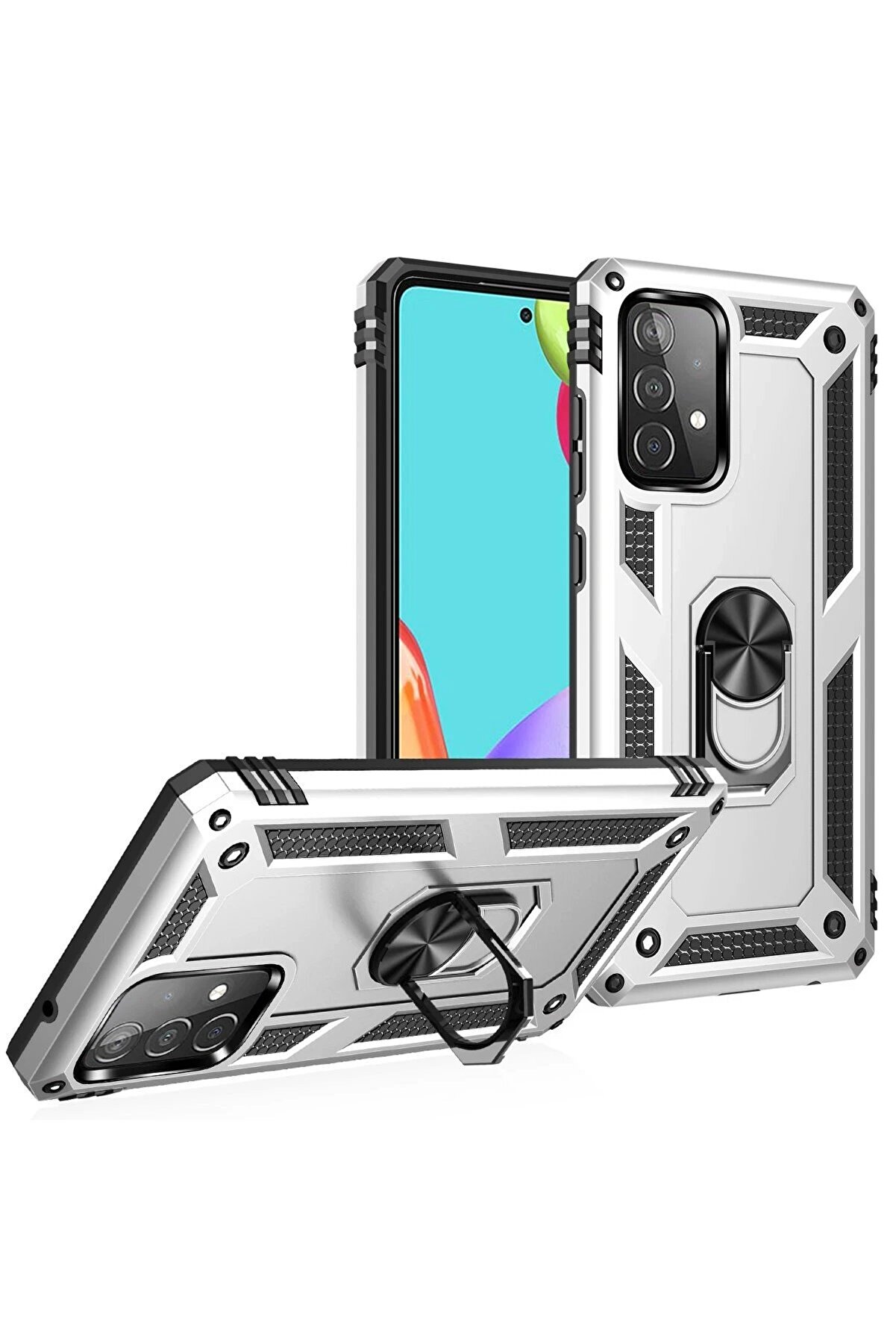 Samsung Galaxy A52 Kılıf Sofya Yüzüklü Si̇li̇kon Kapak - Gümüş - Dropx6020-4962