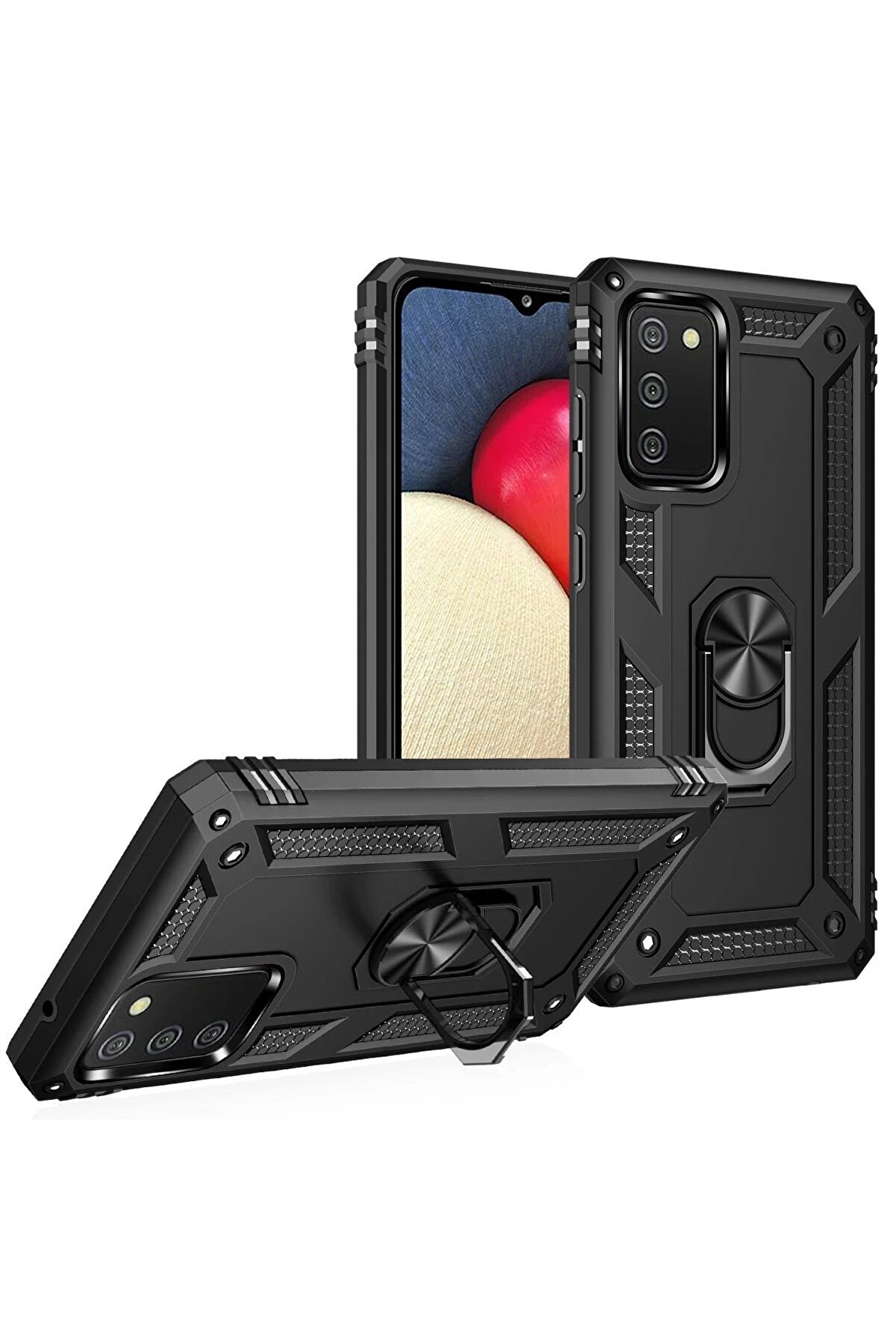 Samsung Galaxy A02S Kılıf Sofya Yüzüklü Si̇li̇kon Kapak - Si̇yah - Dropx9890-9511