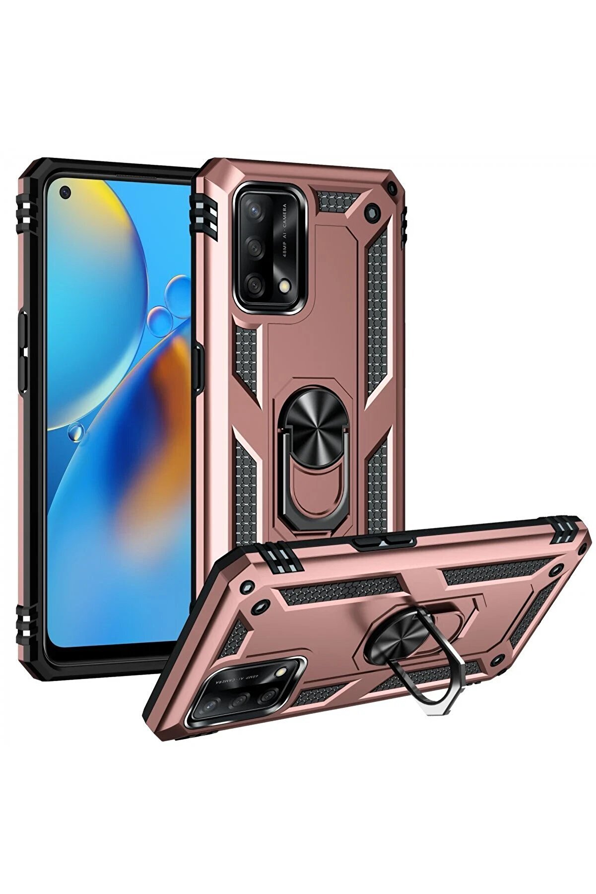 Oppo A74 4G Kılıf Sofya Yüzüklü Si̇li̇kon Kapak - Rose - Dropx7333-8043