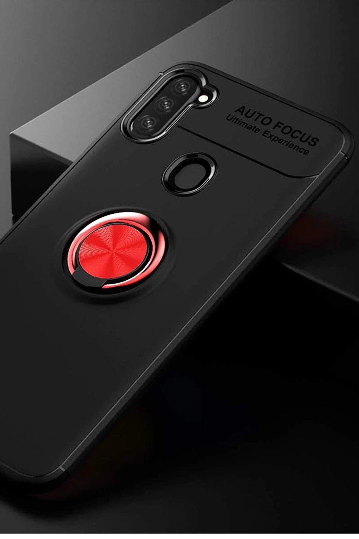 Samsung Galaxy A11 Kılıf Range Yüzüklü Si̇li̇kon - Si̇yah-Kırmızı - Dropx4567-9821