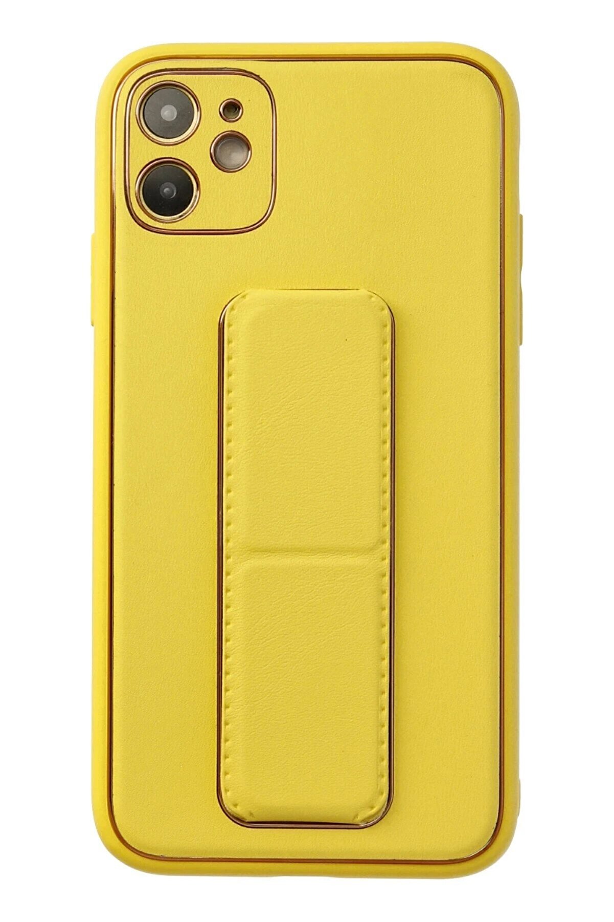 CepteToptan iPhone 12 Kılıf Coco Deri Standlı Kapak - Sarı - DROPX5435-8389