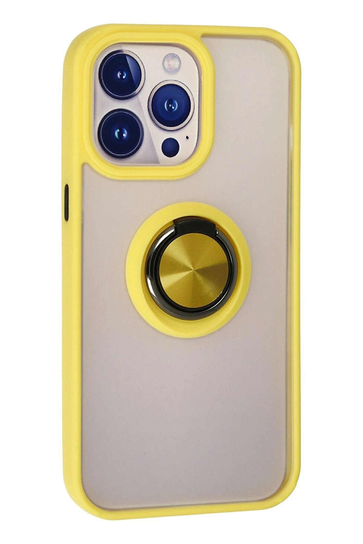 İphone 15 Pro Kılıf Montreal Yüzüklü Si̇li̇kon Kapak - Sarı - Dropx1959-4331