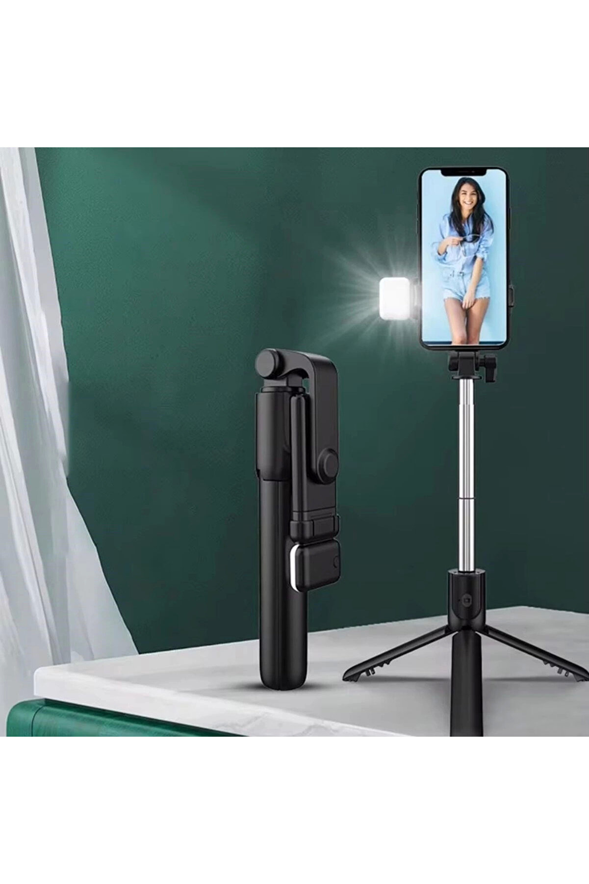 gizmurstore Kendiliğinden Led Işıklı Kumandalı Uzayabilen Selfie Çubuğu,masa Üstü Tripod