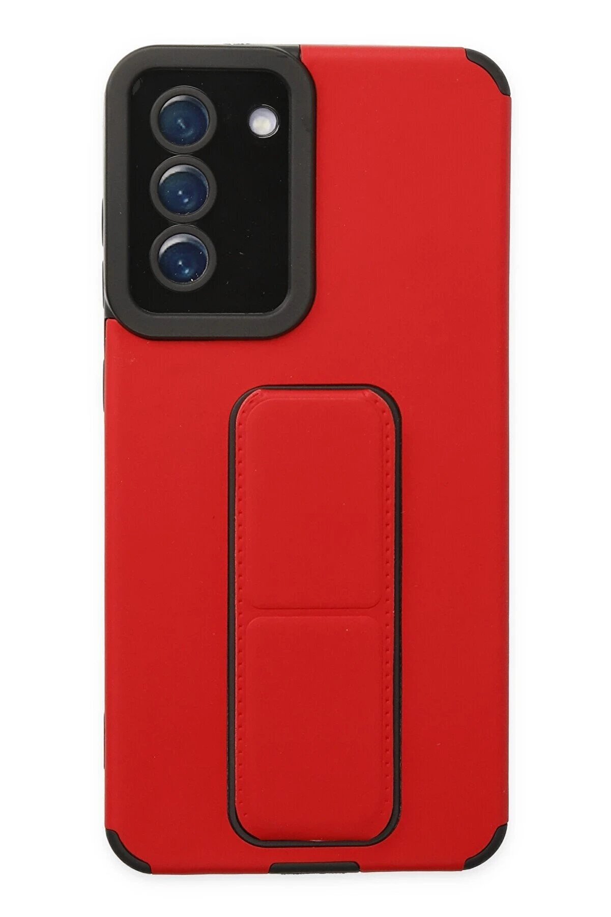 CepteToptan Samsung Galaxy S21 FE Kılıf Mega Standlı Silikon - Kırmızı - DROPX9114-6362