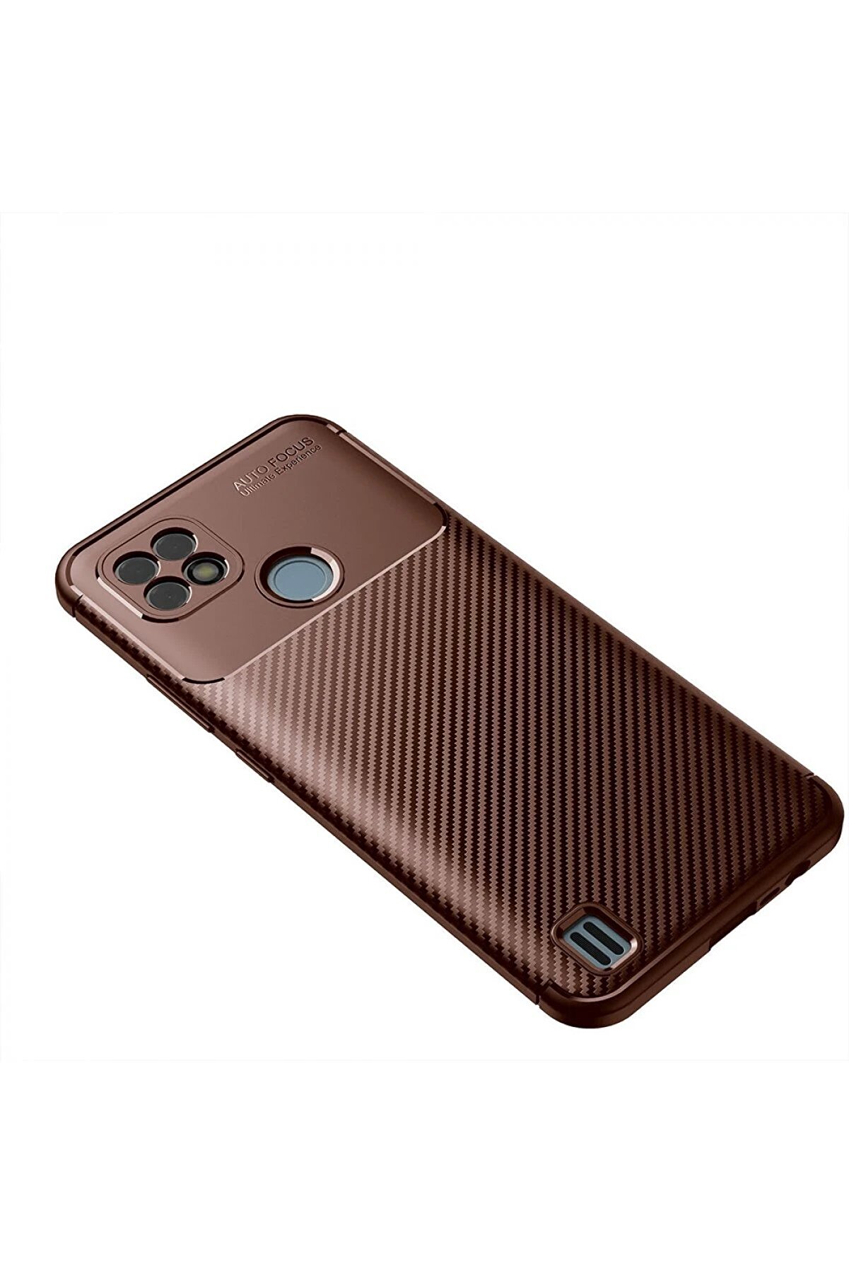 Realme C21 Kılıf Auto Focus Karbon Kapak - Kahverengi̇ - Dropx6438-7626