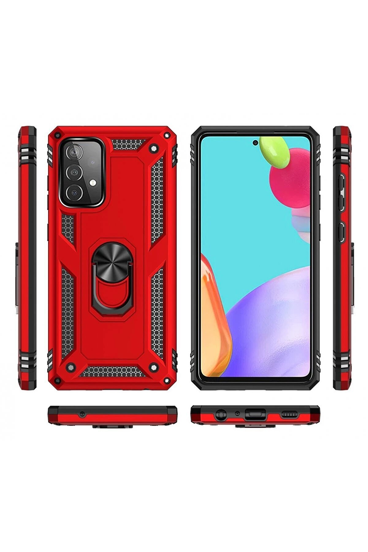 Samsung Galaxy A52 Kılıf Sofya Yüzüklü Si̇li̇kon Kapak - Kırmızı - Dropx2823-1076