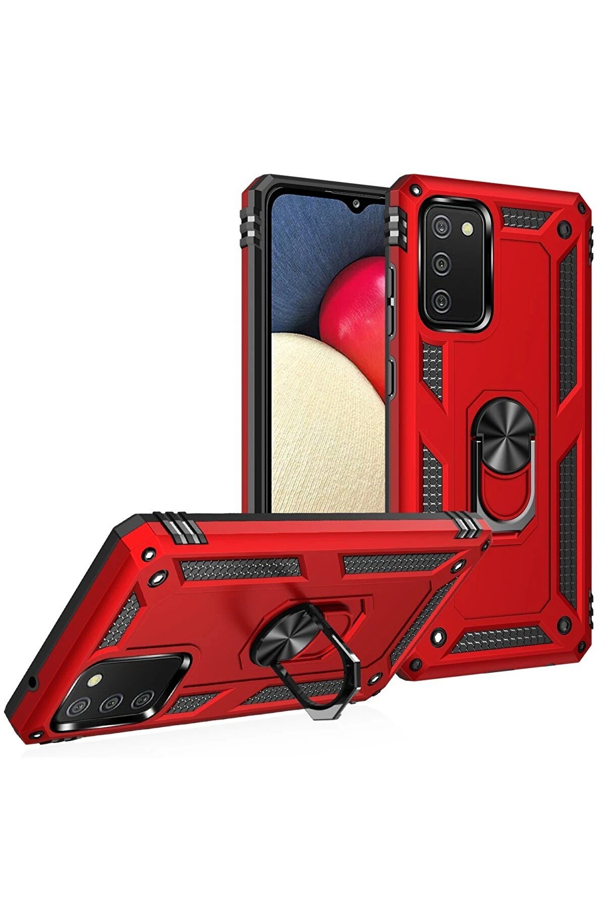 Samsung Galaxy A03S Kılıf Sofya Yüzüklü Si̇li̇kon Kapak - Kırmızı - Dropx4830-5136