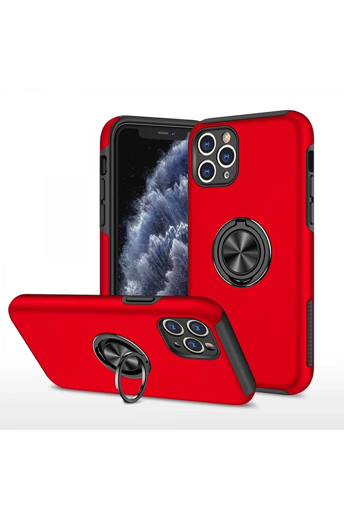 İphone 11 Pro Max Kılıf Eli̇t Yüzüklü Kapak - Kırmızı - Dropx6877-5911