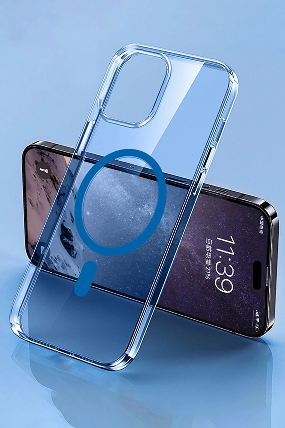 İphone 14 Pro Max Kılıf Tron Şeffaf Magsafe Kapak - Mavi̇ - Dropx4927-3684