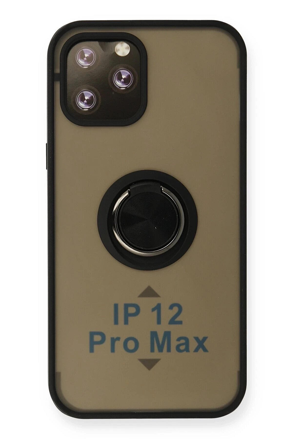 CepteToptan iPhone 12 Pro Kılıf Montreal Yüzüklü Silikon Kapak - Siyah - DROPX2269-5312