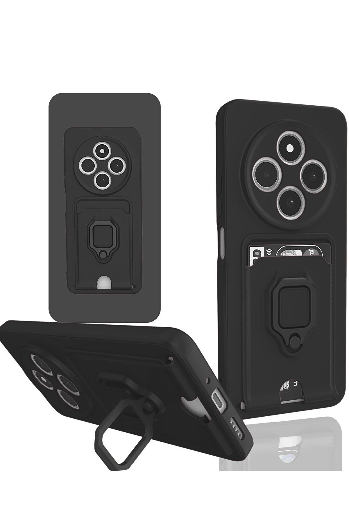 CepteToptan Xiaomi Redmi 14C Kılıf Zuma Kartvizitli Yüzüklü Silikon - Siyah - DROPX1841-5728